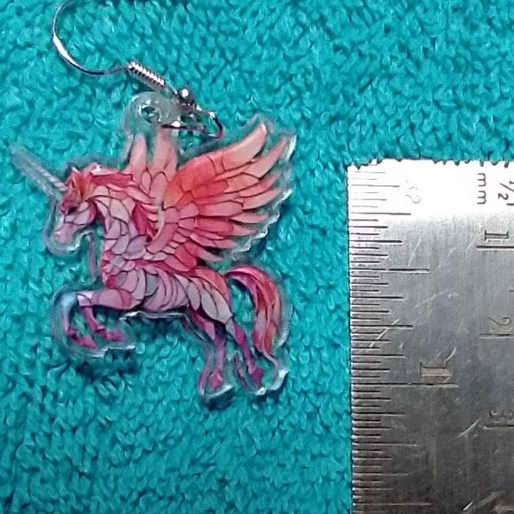 Cute unicorn wire dangle earrings pink blue purple multicolor colorful - Picture 2 of 3